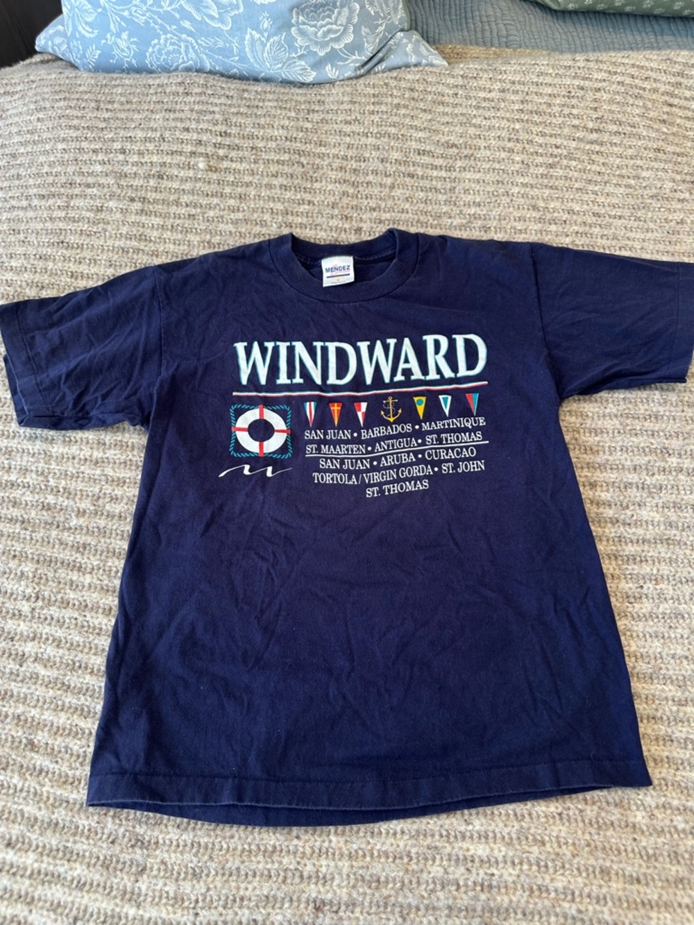 Vintage Winward Navy Short-Sleeve Graphic Tee with Nautical Flags